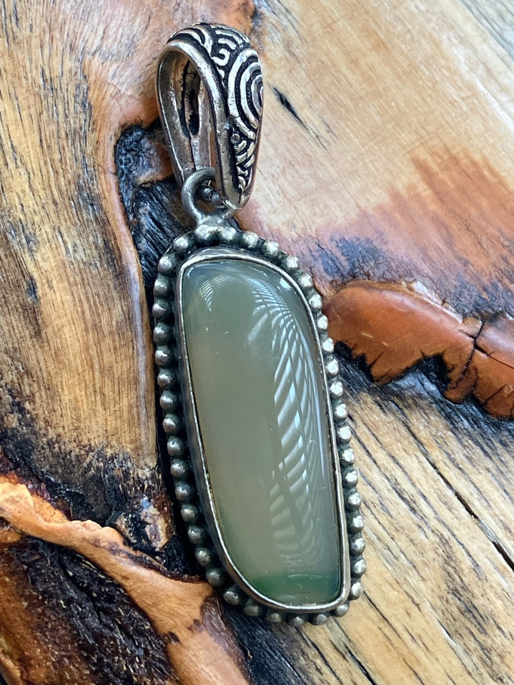 Vintage Sterling Handmade Organic Shaped Gemstone Pendant